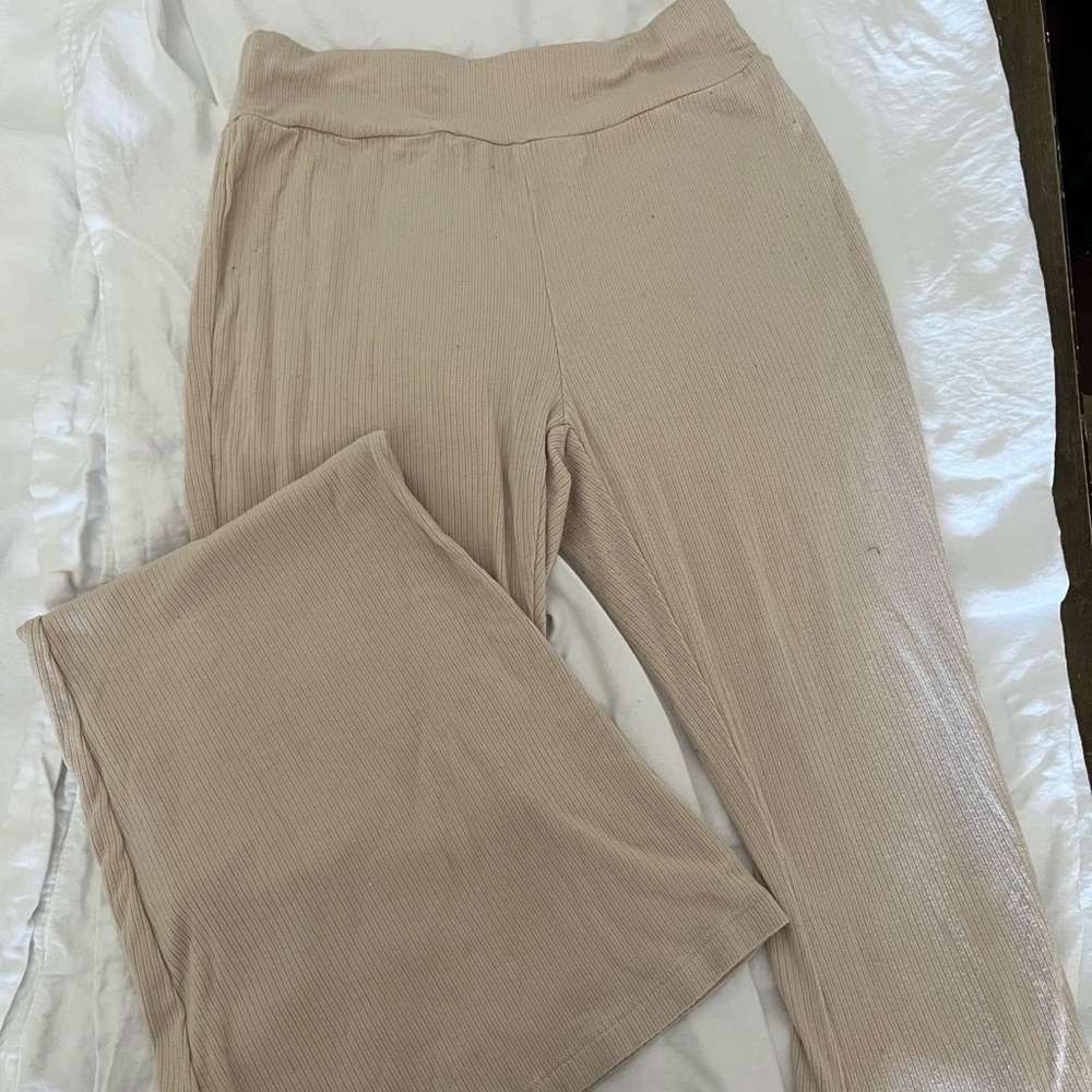 Beige Ribbed Lounge Pants